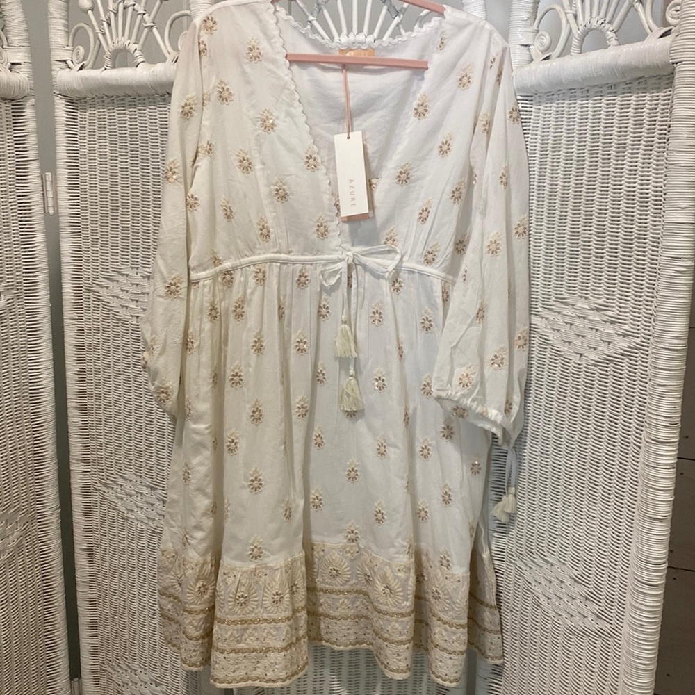 Azure & Indigo Mandalay Palmer Dress White LG